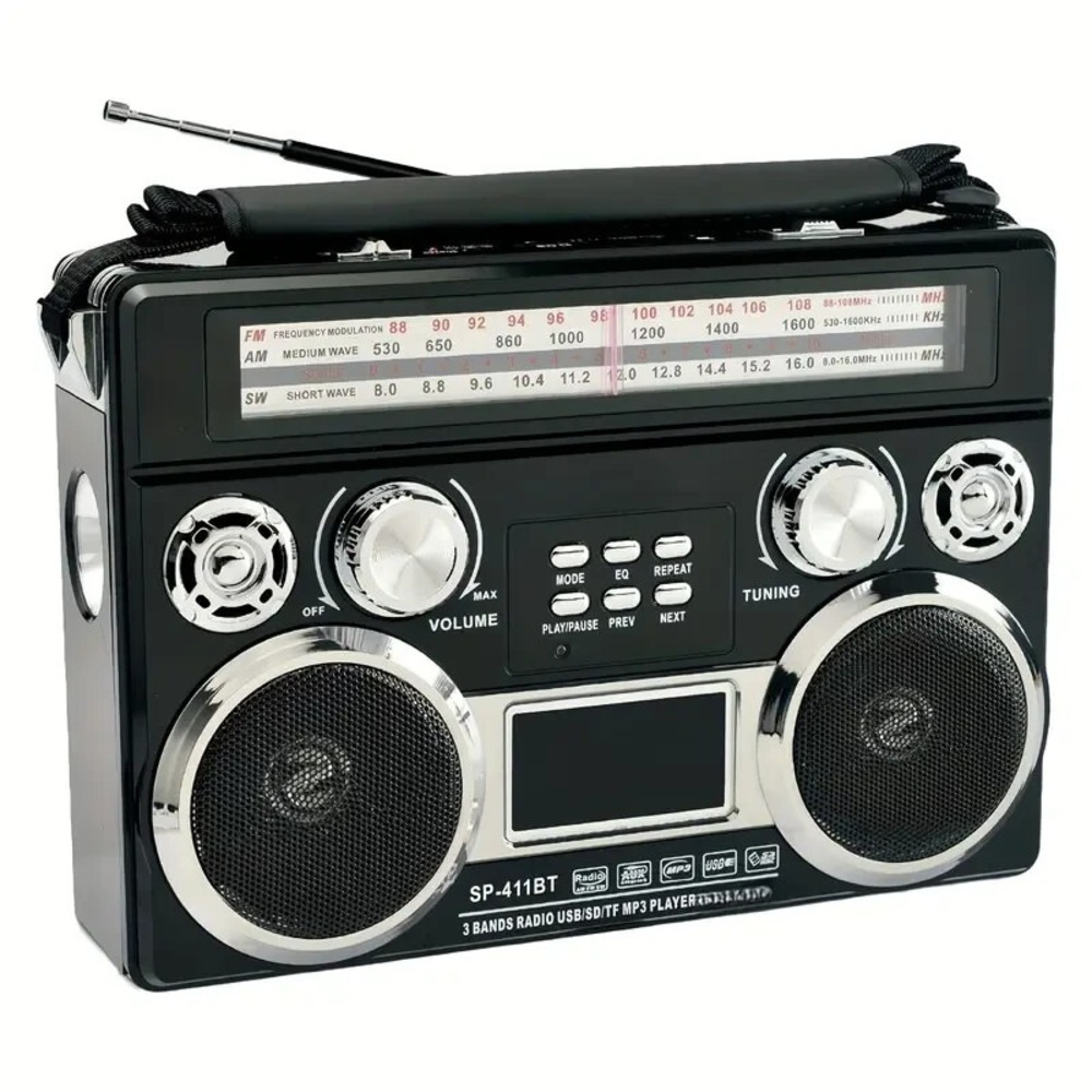 Solar Rechargeable Portable Bluetooth Radio AM/FM/SW 3-Band MP3 Player LED Light